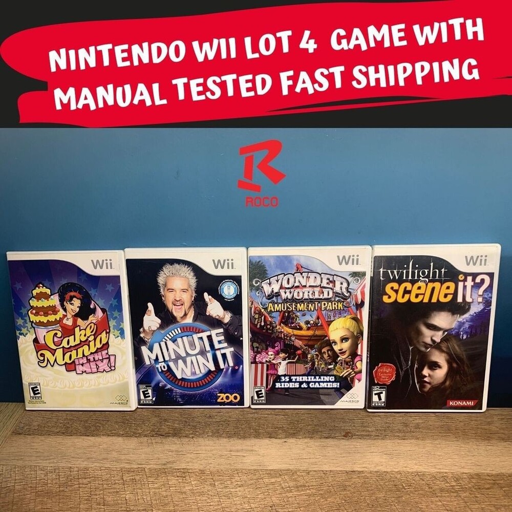 NINTENDO WII LOT of 4 GAMES TWILIGHT & MINUTE TO WIN & WONDER WORLD & CAKE MANIA